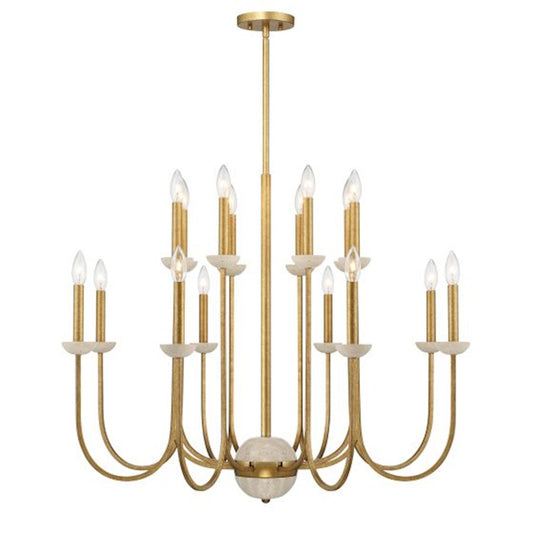16 Light Chandelier, Antique Gold