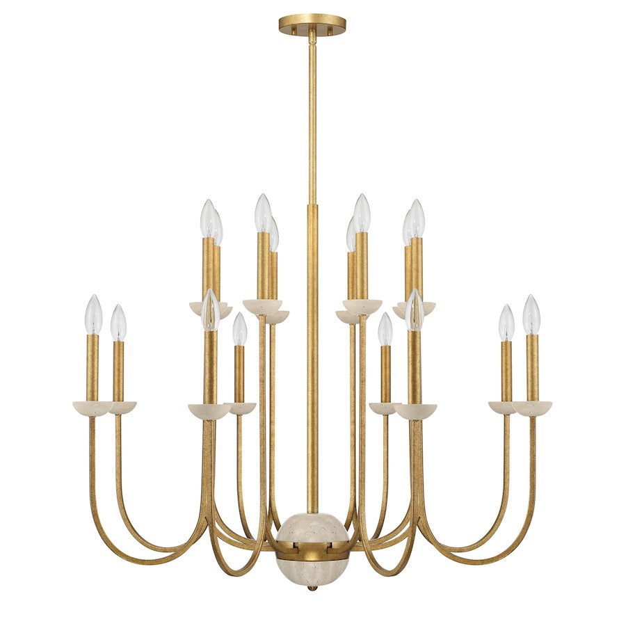 16 Light Chandelier, Antique Gold