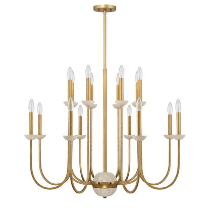 16 Light Chandelier, Antique Gold