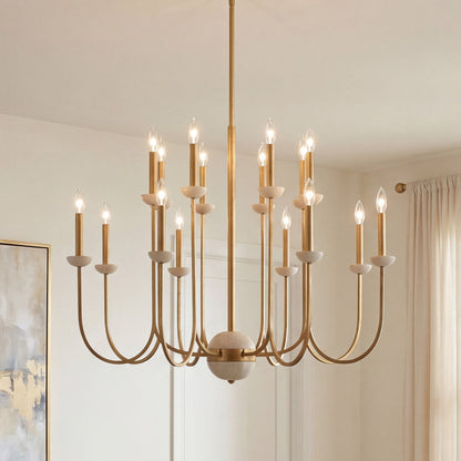 16 Light Chandelier, Antique Gold