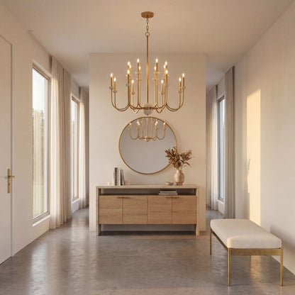 16 Light Chandelier, Antique Gold