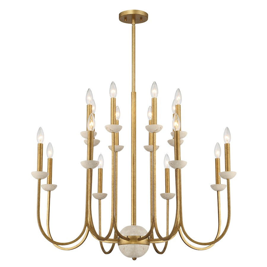 16 Light Chandelier, Antique Gold