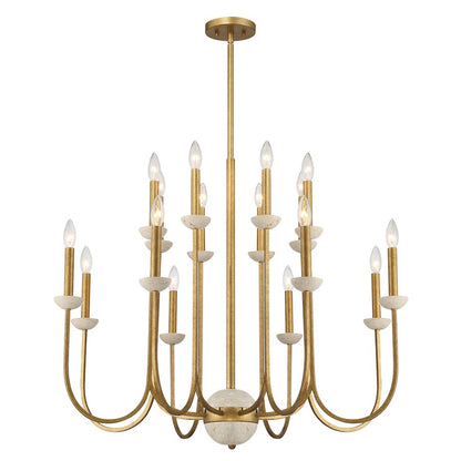 16 Light Chandelier, Antique Gold