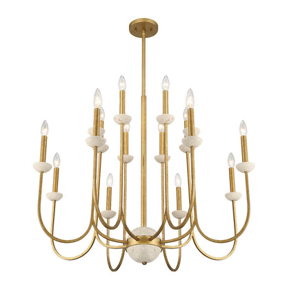 16 Light Chandelier, Antique Gold