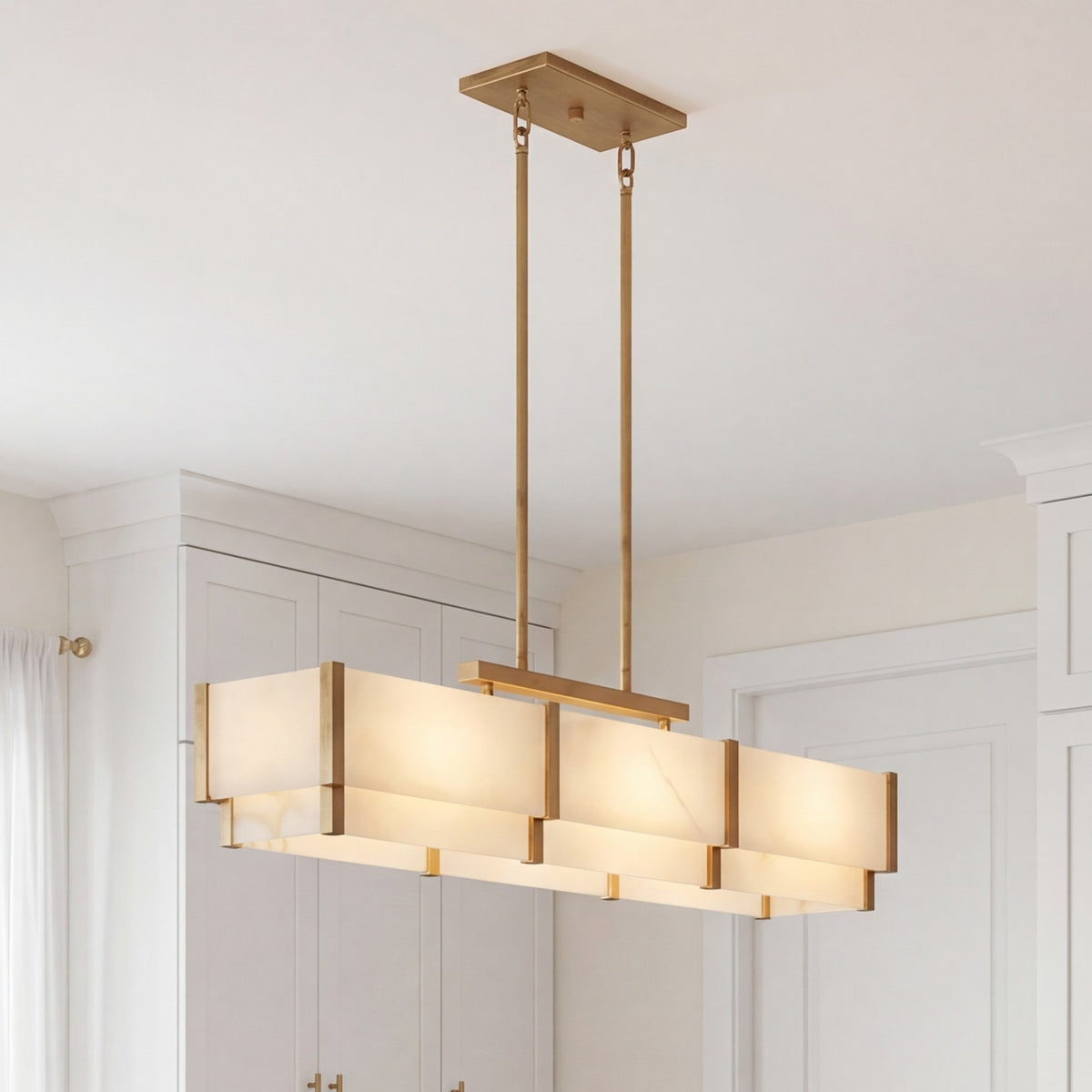 5-Light Linear Chandelier, Distressed Gold