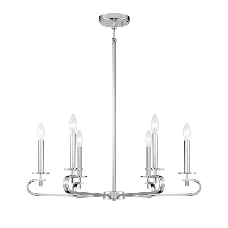 6 Light Chandelier, Polished Nickel