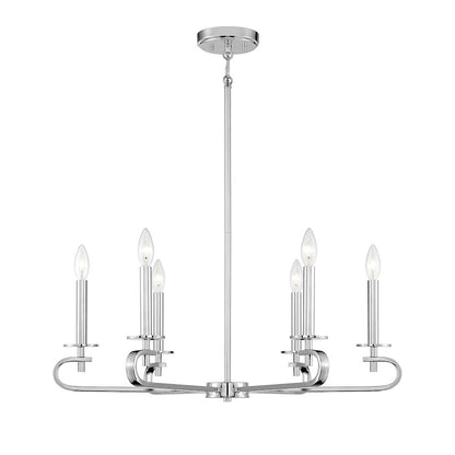6 Light Chandelier, Polished Nickel