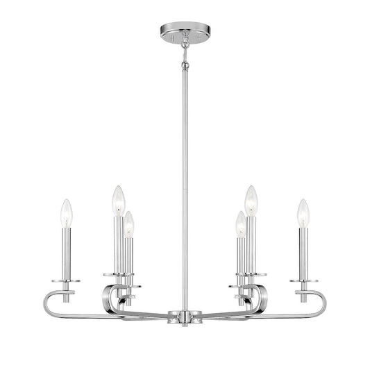 6 Light Chandelier, Polished Nickel