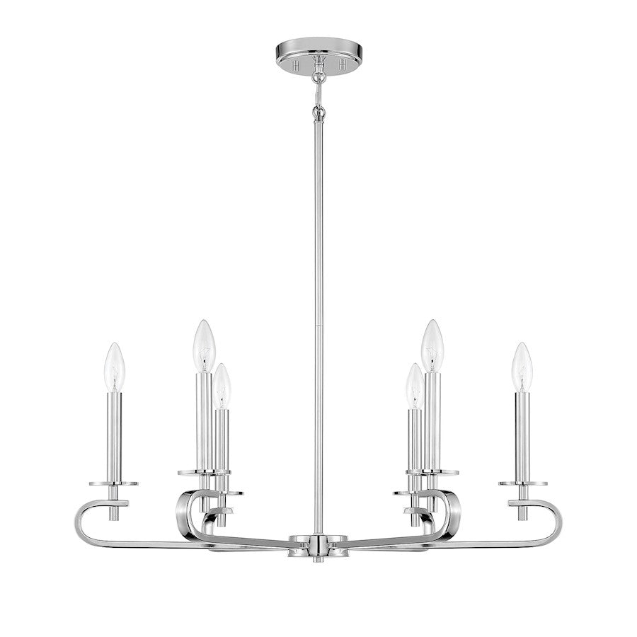 6 Light Chandelier, Polished Nickel