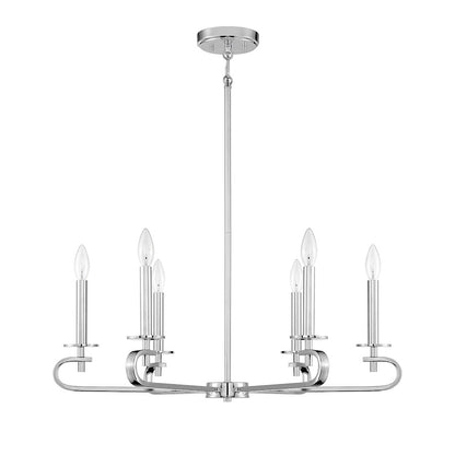 6 Light Chandelier, Polished Nickel