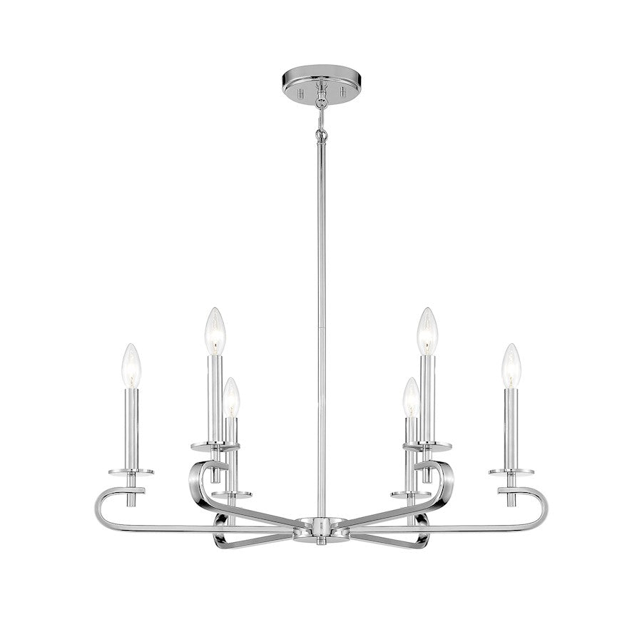 6 Light Chandelier, Polished Nickel