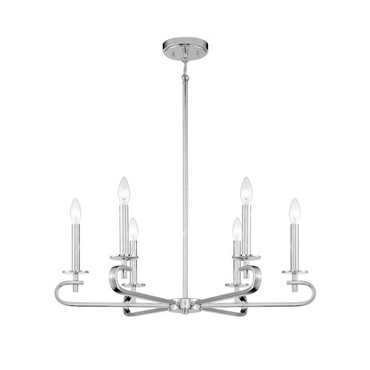 6 Light Chandelier, Polished Nickel