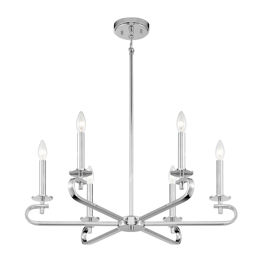 6 Light Chandelier, Polished Nickel