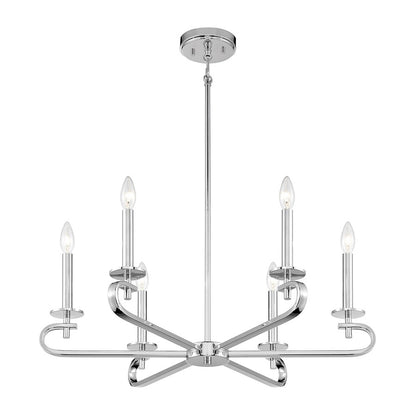 6 Light Chandelier, Polished Nickel
