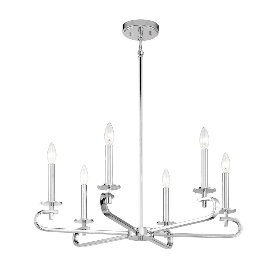 6 Light Chandelier, Polished Nickel