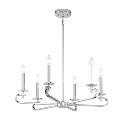 6 Light Chandelier, Polished Nickel