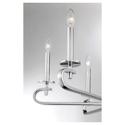 6 Light Chandelier, Polished Nickel