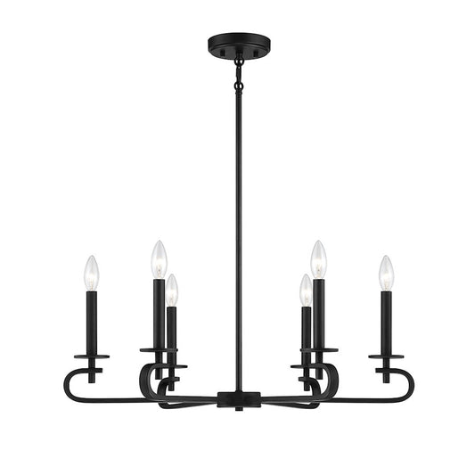6 Light Chandelier, Matte Black