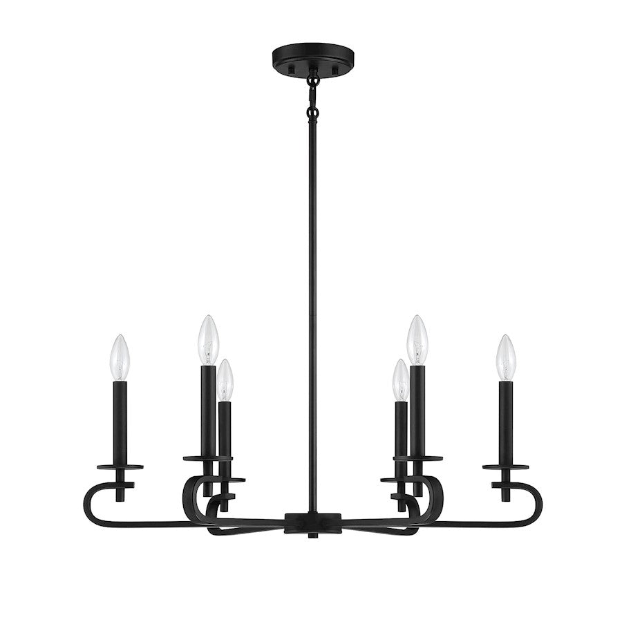 6 Light Chandelier, Matte Black