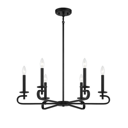 6 Light Chandelier, Matte Black