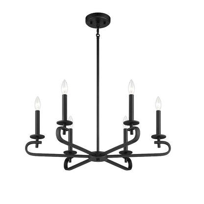 6 Light Chandelier, Matte Black