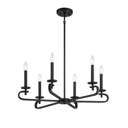 6 Light Chandelier, Matte Black