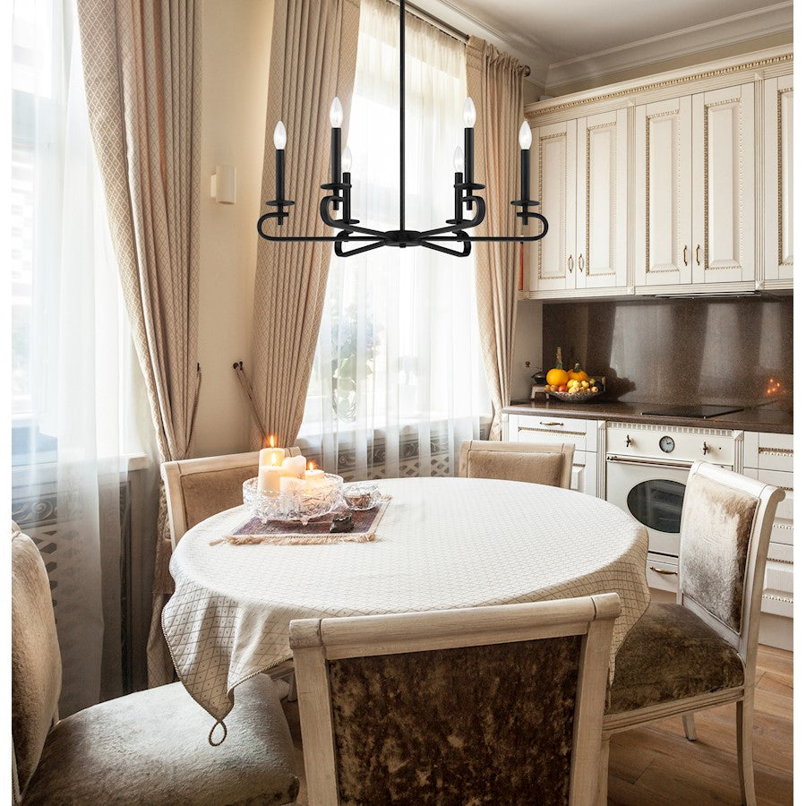 6 Light Chandelier, Matte Black