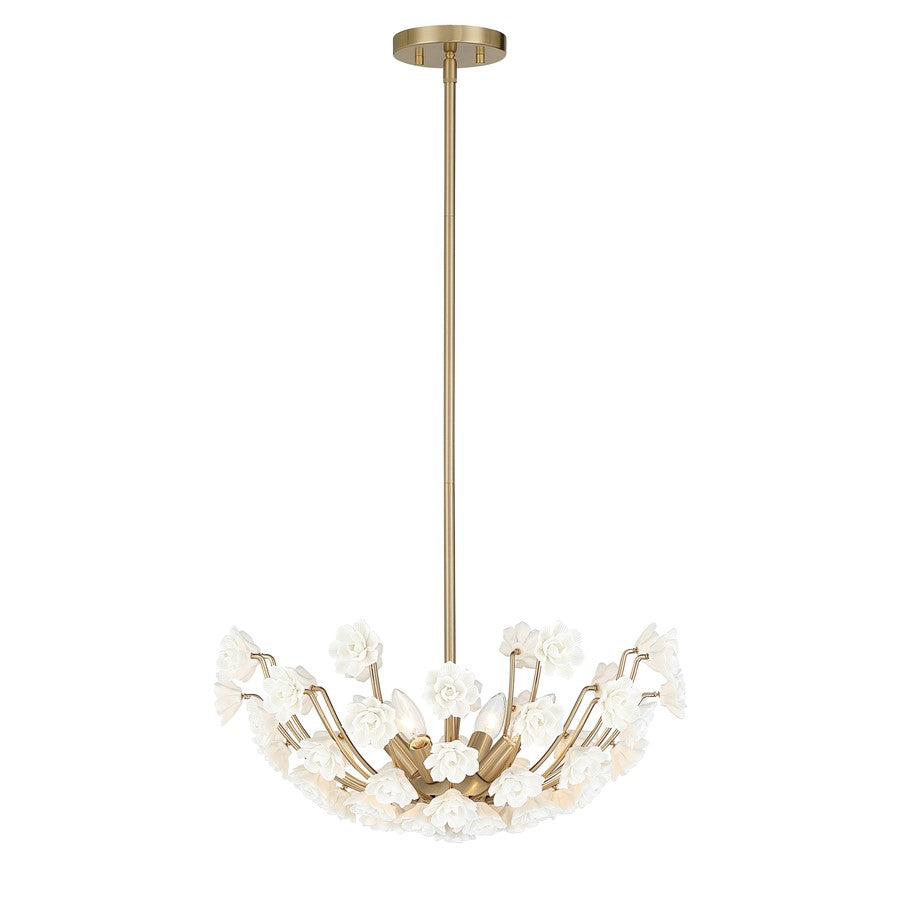 Savoy House Flores 4 Lt Chandelier, Noble Brass