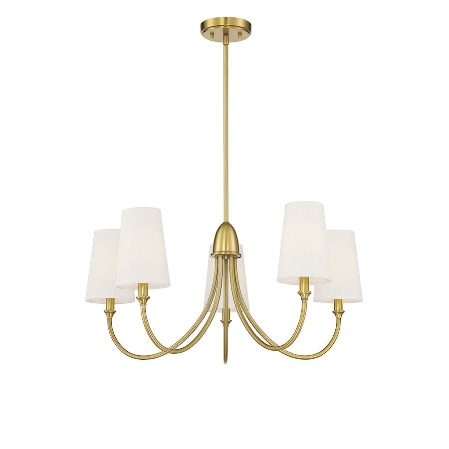 5 Light Chandelier, Warm Brass