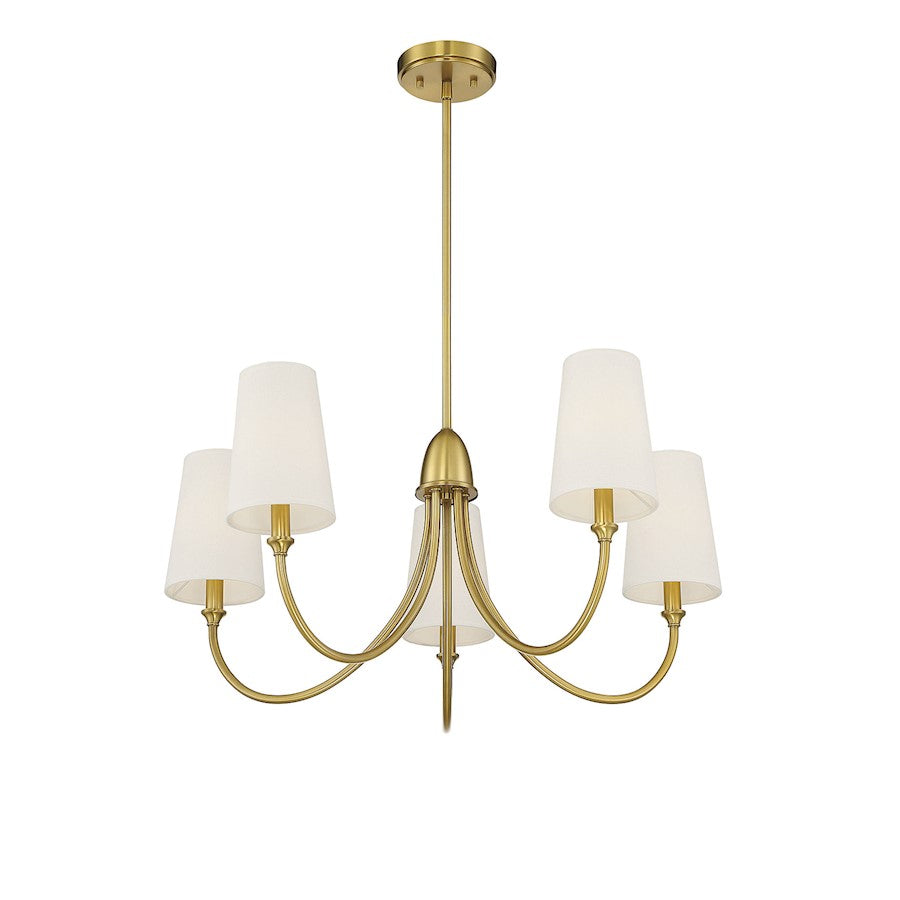 5 Light Chandelier, Warm Brass