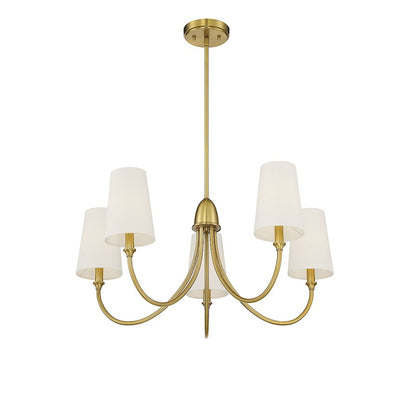 5 Light Chandelier, Warm Brass