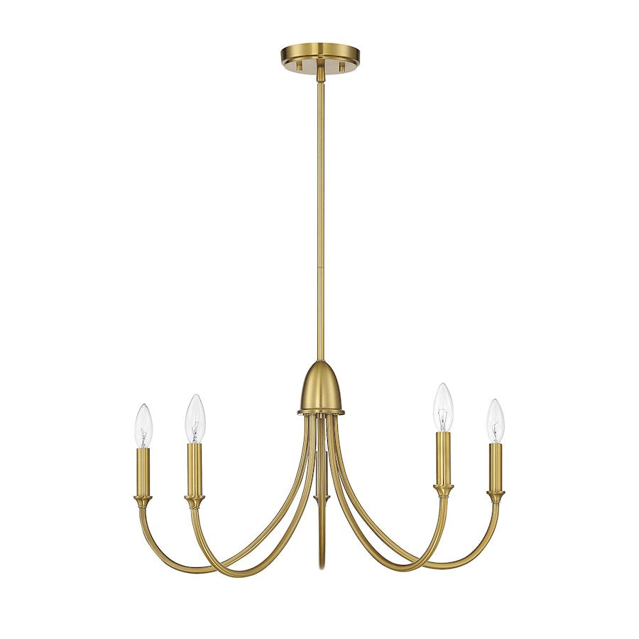 5 Light Chandelier, Warm Brass