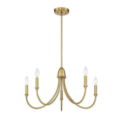 5 Light Chandelier, Warm Brass