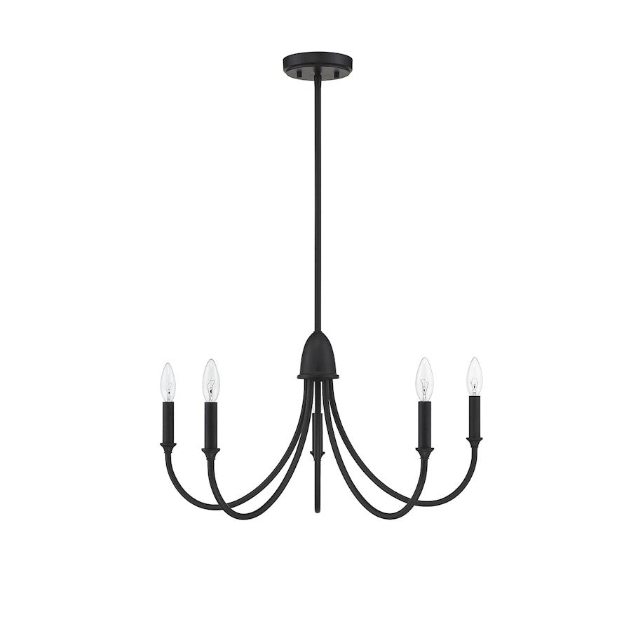 5 Light Chandelier, Matte Black