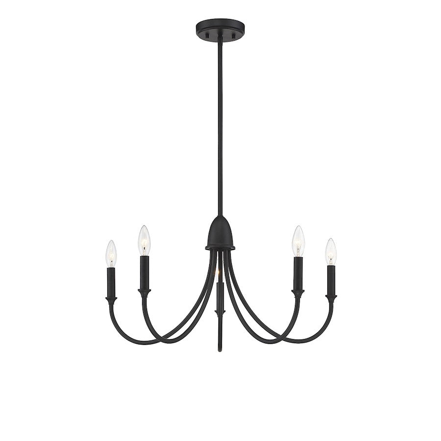 5 Light Chandelier, Matte Black