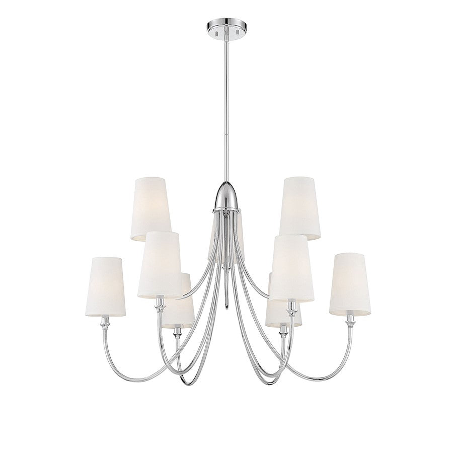 9 Light Chandelier, Polished Nickel