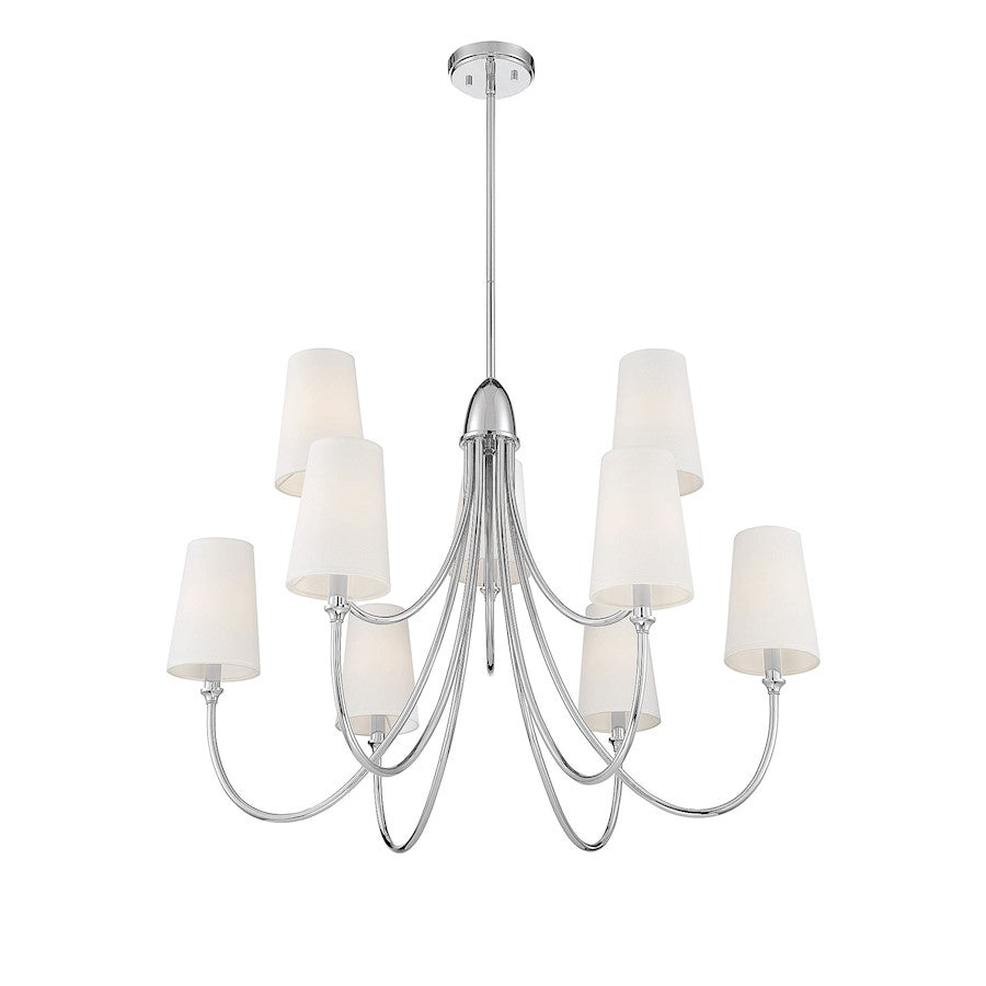 9 Light Chandelier, Polished Nickel