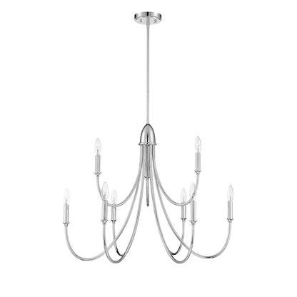 9 Light Chandelier, Polished Nickel