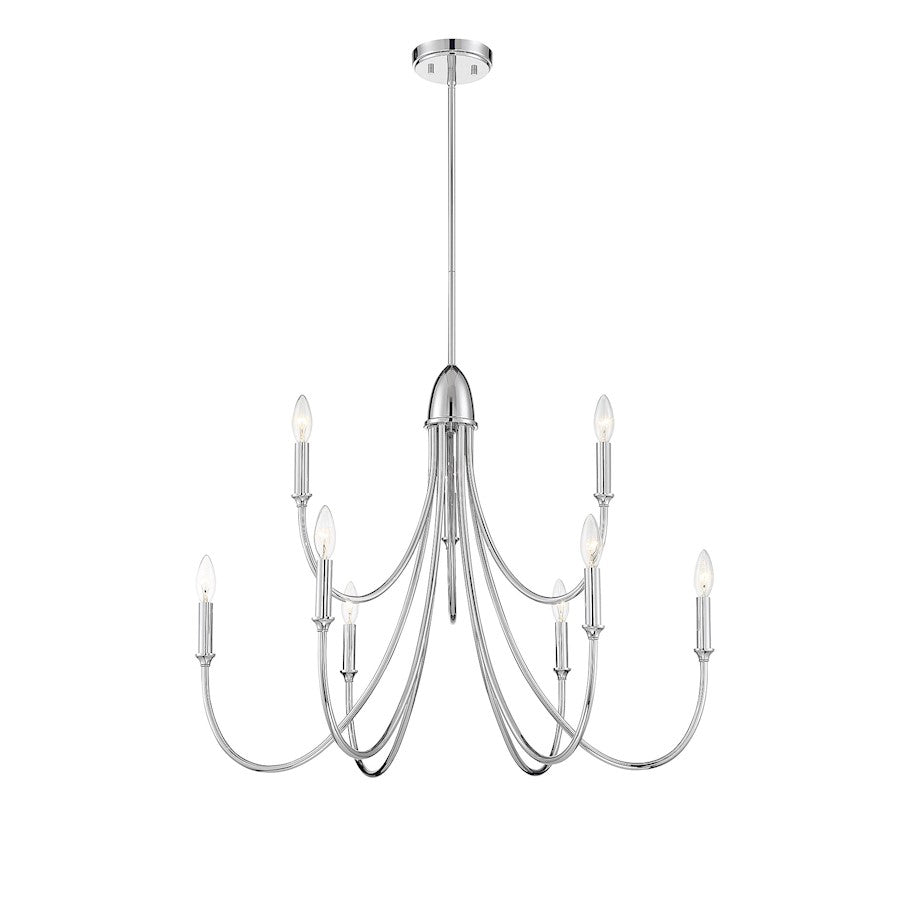 9 Light Chandelier, Polished Nickel