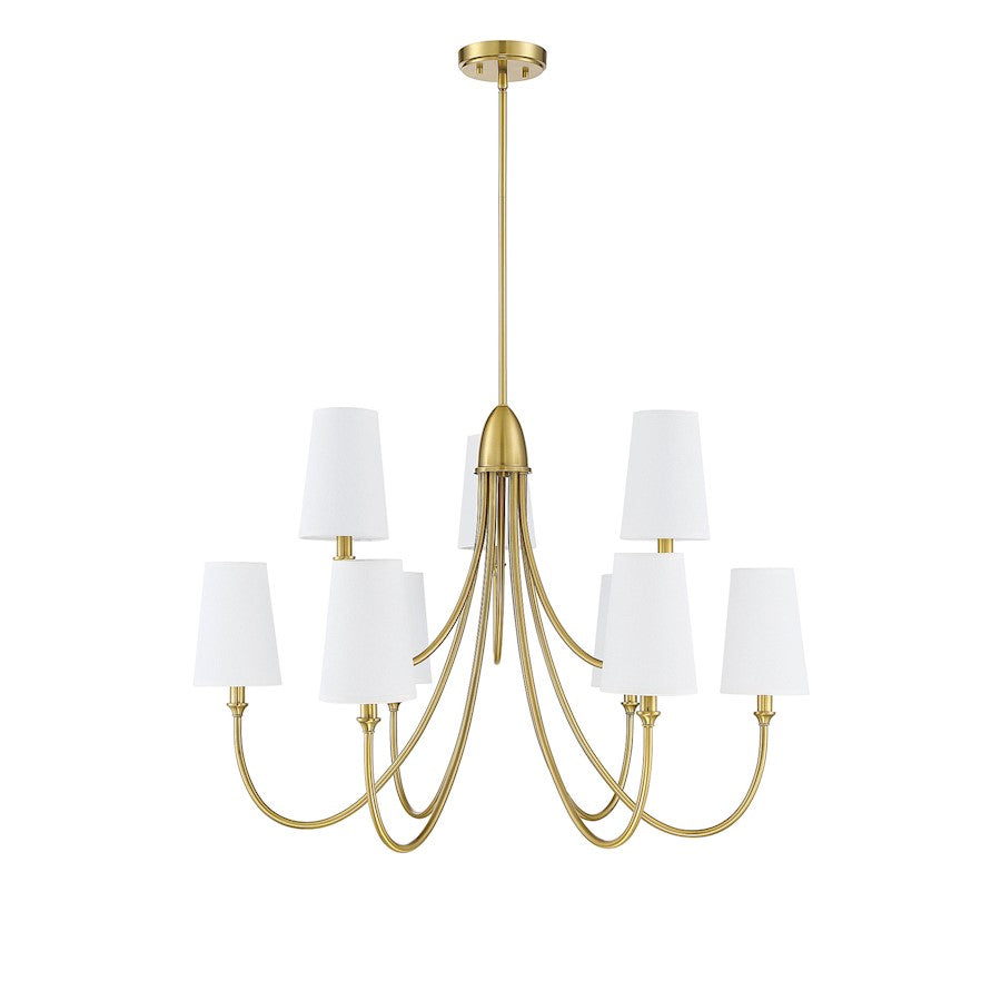 9 Light Chandelier, Warm Brass