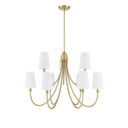 9 Light Chandelier, Warm Brass