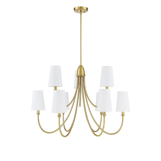 9 Light Chandelier, Warm Brass