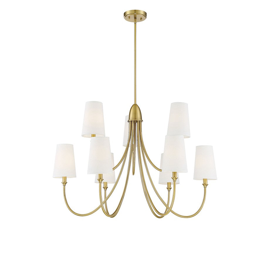 9 Light Chandelier, Warm Brass