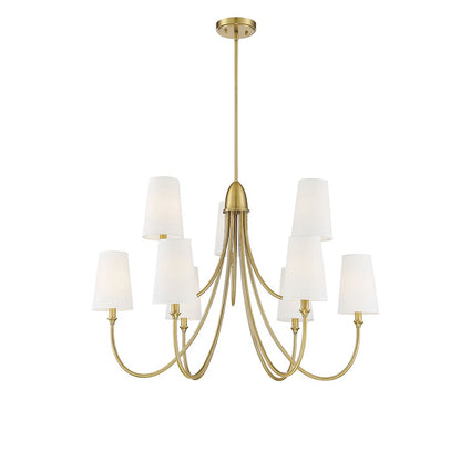 9 Light Chandelier, Warm Brass