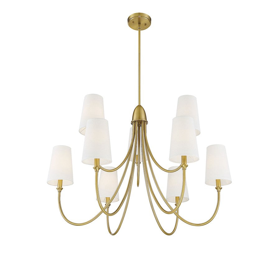 9 Light Chandelier, Warm Brass