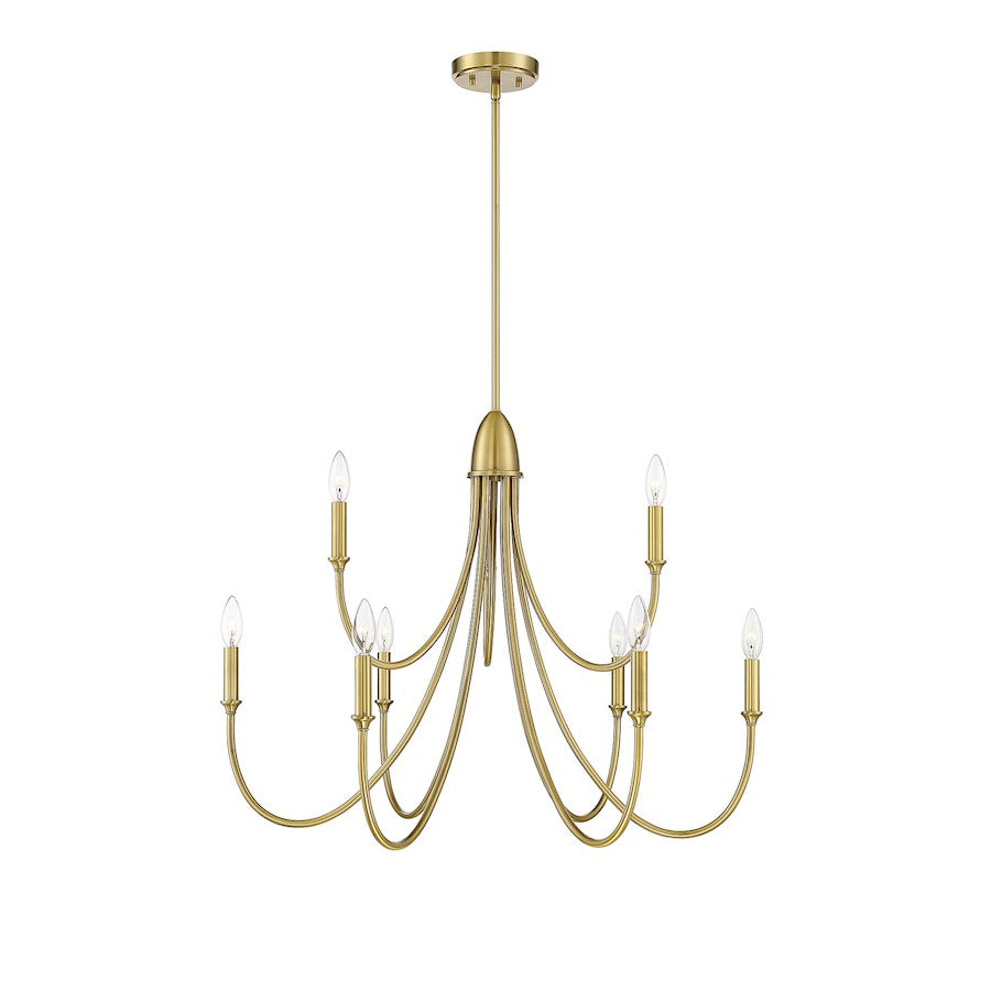 9 Light Chandelier, Warm Brass