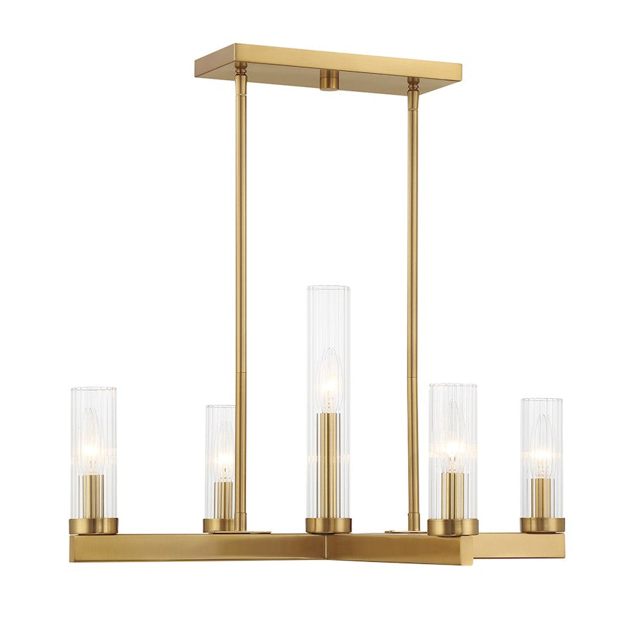 5 Light Chandelier, Warm Brass