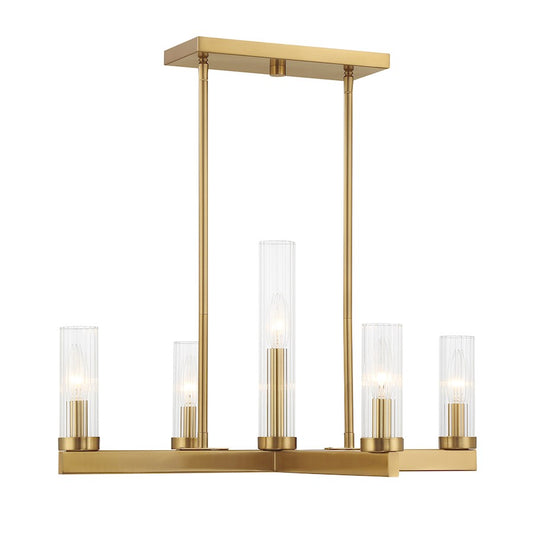 5 Light Chandelier, Warm Brass