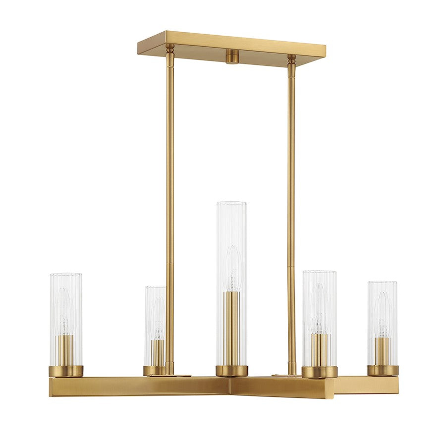 5 Light Chandelier, Warm Brass