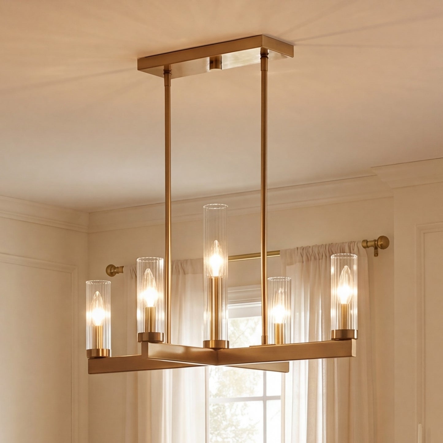 5 Light Chandelier, Warm Brass